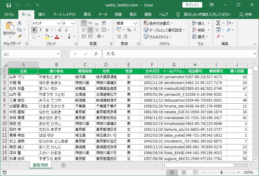 表データ(購入回数)