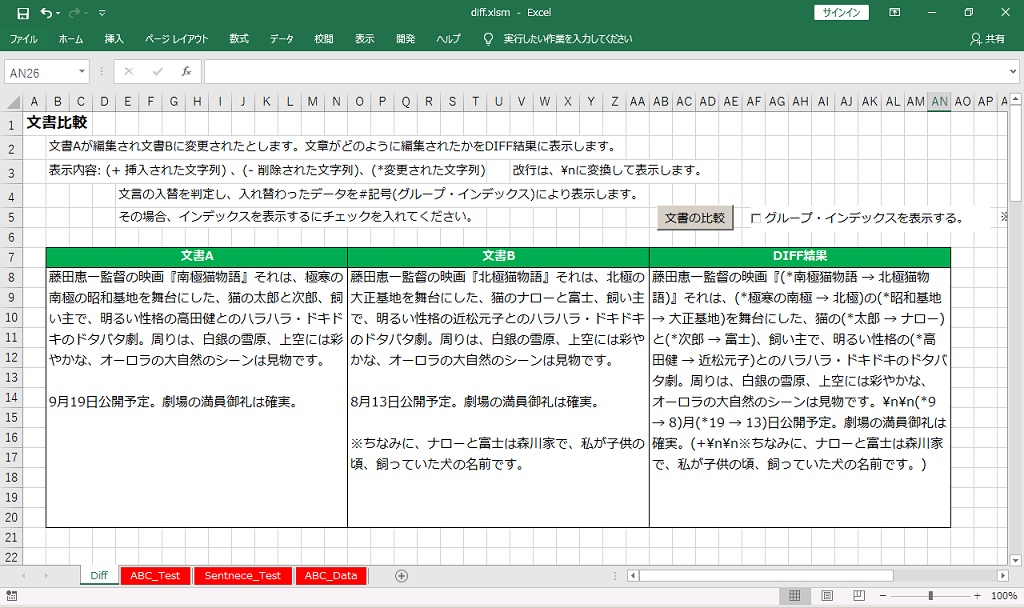 日本語文書の比較